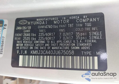 2018 Hyundai Tucson Limited/Sport And Eco/Se z USA, uszkodzony, nr VIN KM8J3CA40JU675058